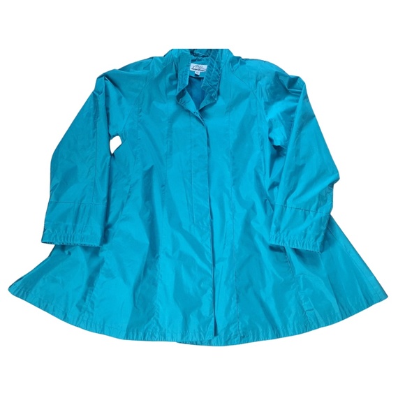 Vintage 80s Lightweight Teal A-Line Swing Jacket Women’s 7/8 Spring Summer Coat - Picture 4 of 8